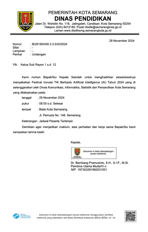 Undangan Festival Inovasi TIK Berbasis Artificial Intelligence Tahun 2024